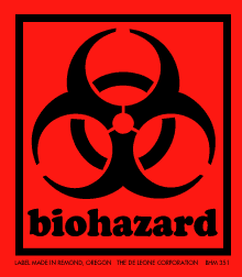 Biohazard Labels Paper Labels Fluorescent Red Label Size: 3.5" x 4" QTY: 1000