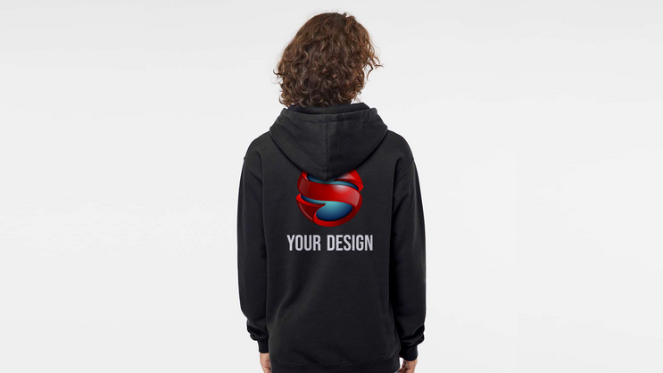 Back design of custom black hoodie