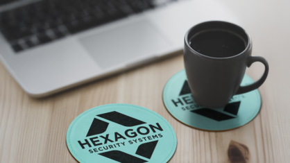 Corporate coasters with logo laser engraved into it