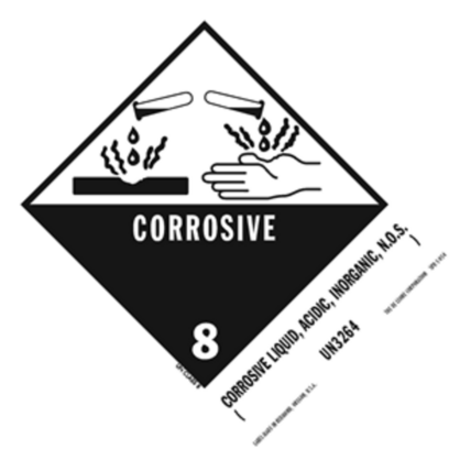 Corrosive Liquid, Acidic Inorganic HazMat Paper Labels 5 x 4