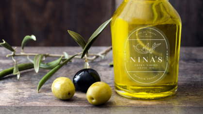 Custom clear sticker used as olive oil label