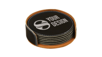 Engraved Circle Leatherette Coaster Set - Thumbnail