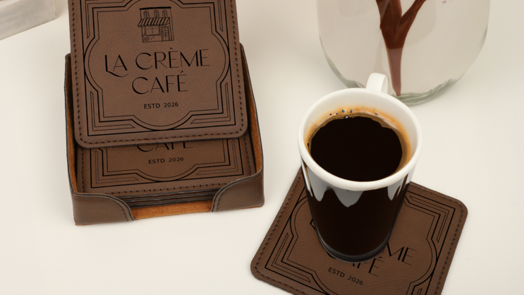 SS Engraved Square Leatherette Coaster Set - Gallery 3