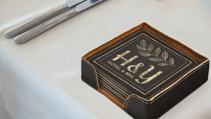 SS Engraved Square Leatherette Coaster Set - Gallery 4