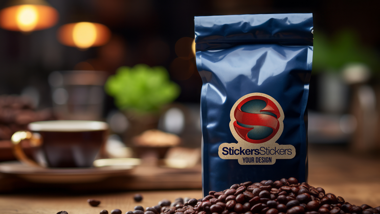 Kraft paper sticker on a coffee bag