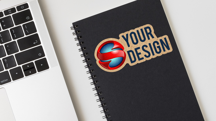 Kraft paper sticker on a sketchbook