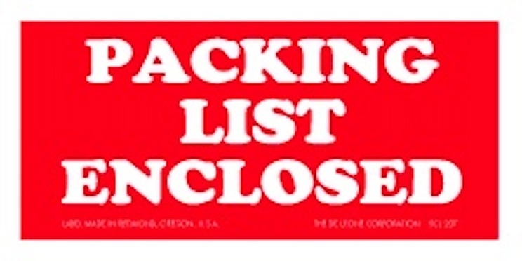 Packing List Enclosed Labels 1.5 x 3