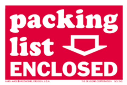 Packing List Enclosed Labels 2 x 3