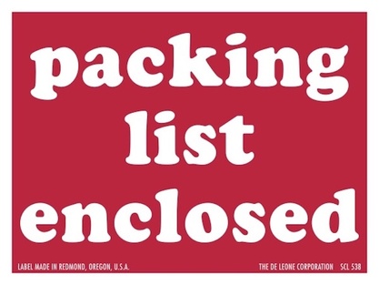 Packing List Enclosed Labels 3 x 4
