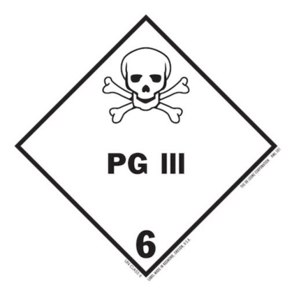 PG III Class 6 HazMat Paper Label  4 x 4