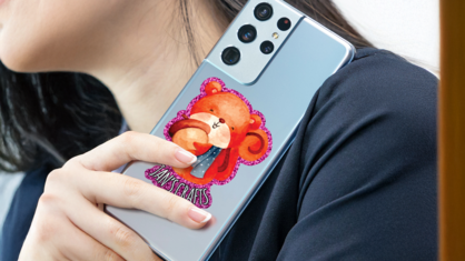 Pink Glitter Printed Sticker On A Phone