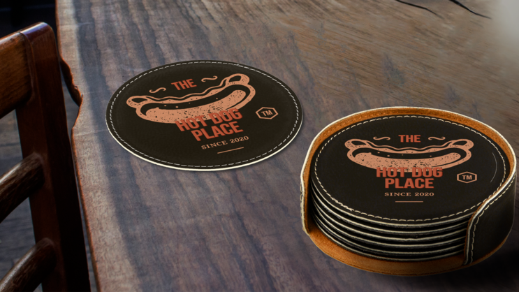 Printed Leatherette Coaster Set for Hot Dog Shop