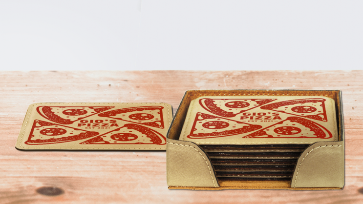 SS Printed Square Leatherette Coaster Set - Gallery 2