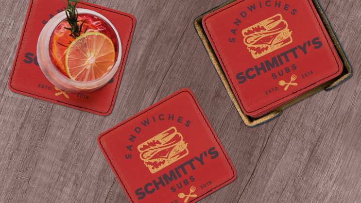 SS Printed Square Leatherette Coaster Set - Gallery 3