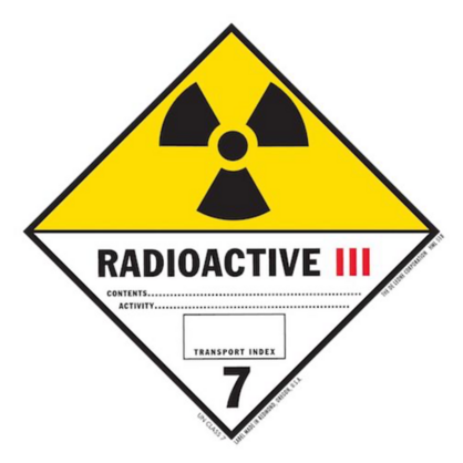 Radioactive III Class 7 HazMat Vinyl Labels 4 x 4