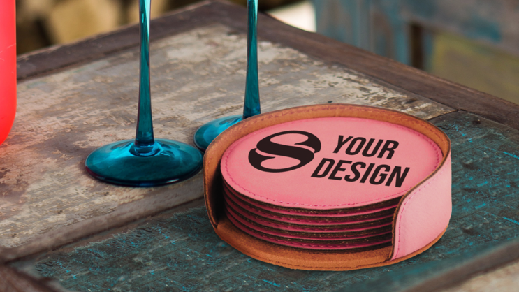 Round Engraved Leatherette Coaster Set