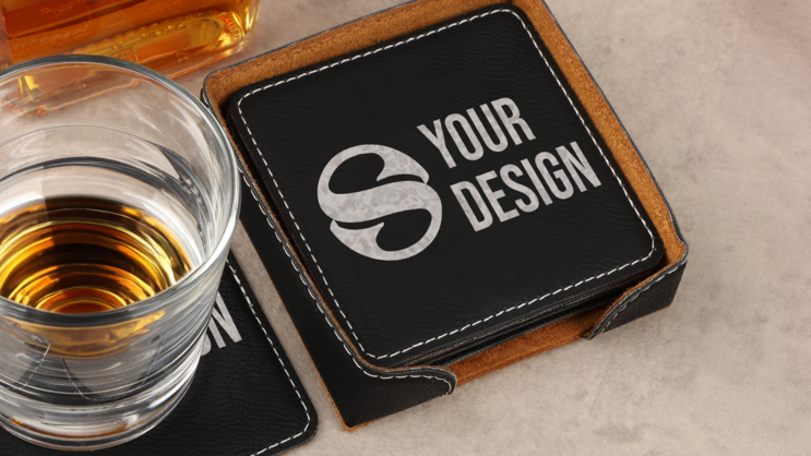 Square Engraved Leatherette Coaster Set