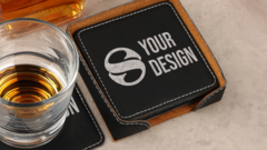 Square Engraved Leatherette Coaster Set