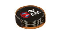 SS Printed Circle Leatherette Coaster Set - Thumbnail